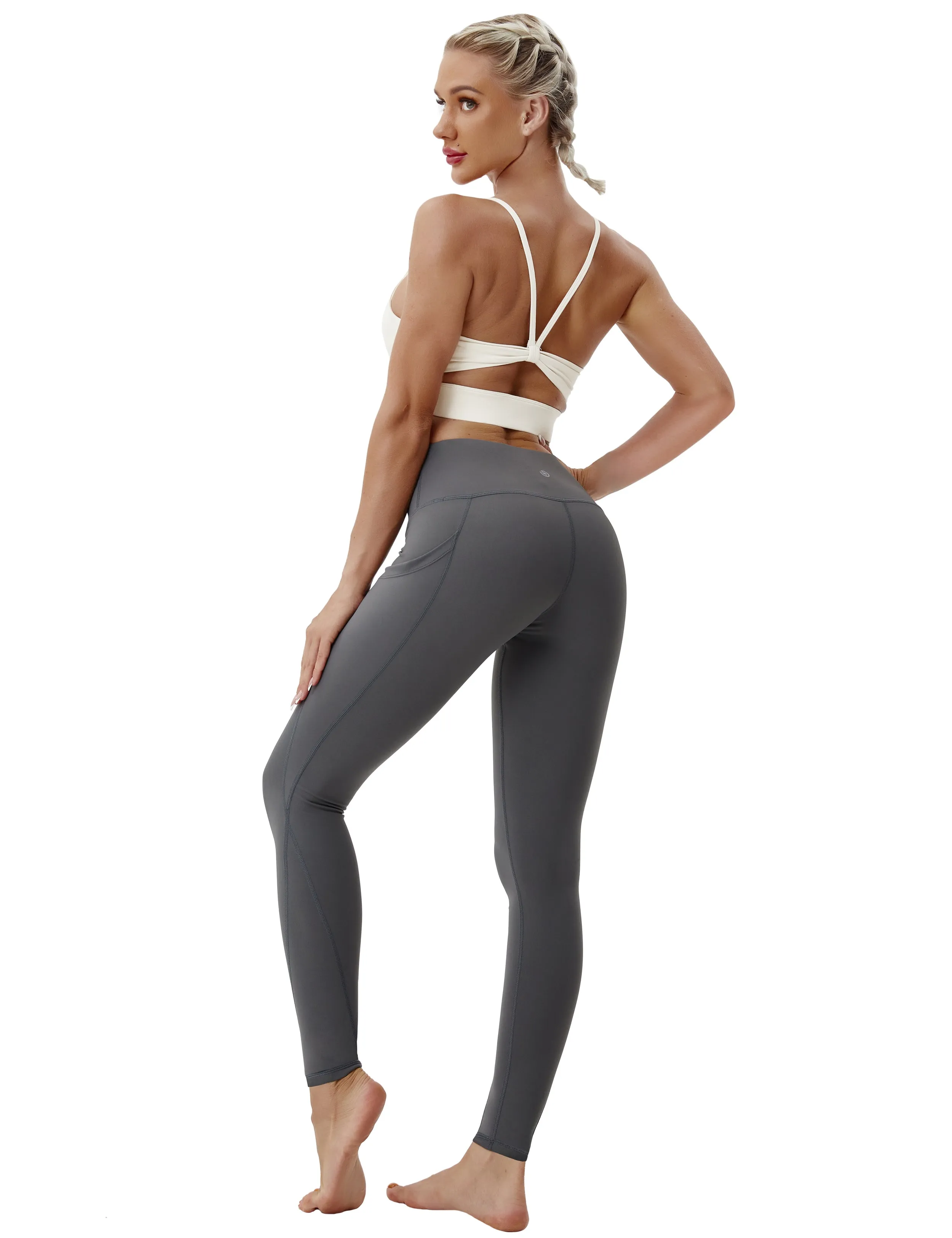 High Waist Side Pockets Yoga Pants shadowcharcoal_yoga