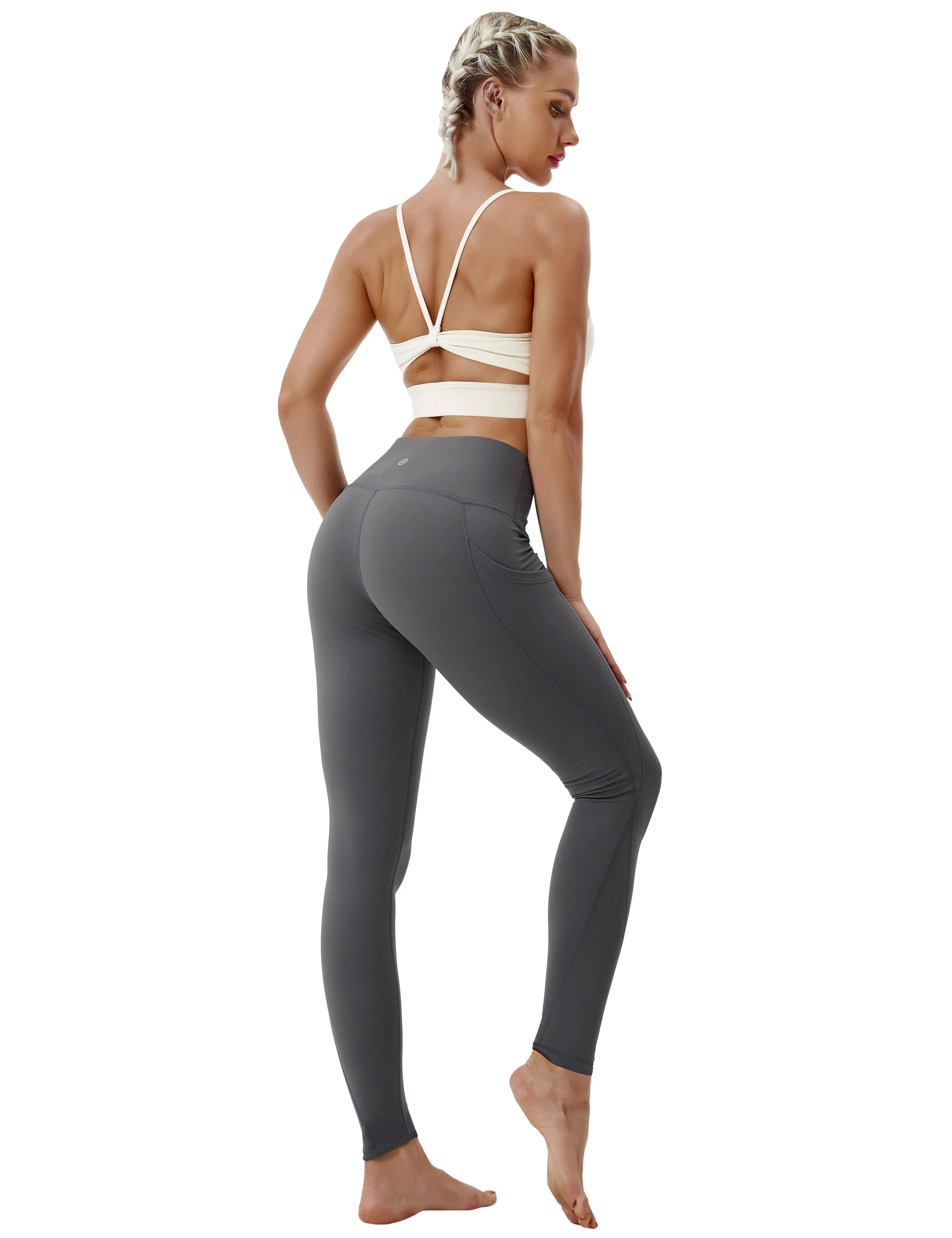 High Waist Side Pockets Yoga Pants shadowcharcoal_yoga