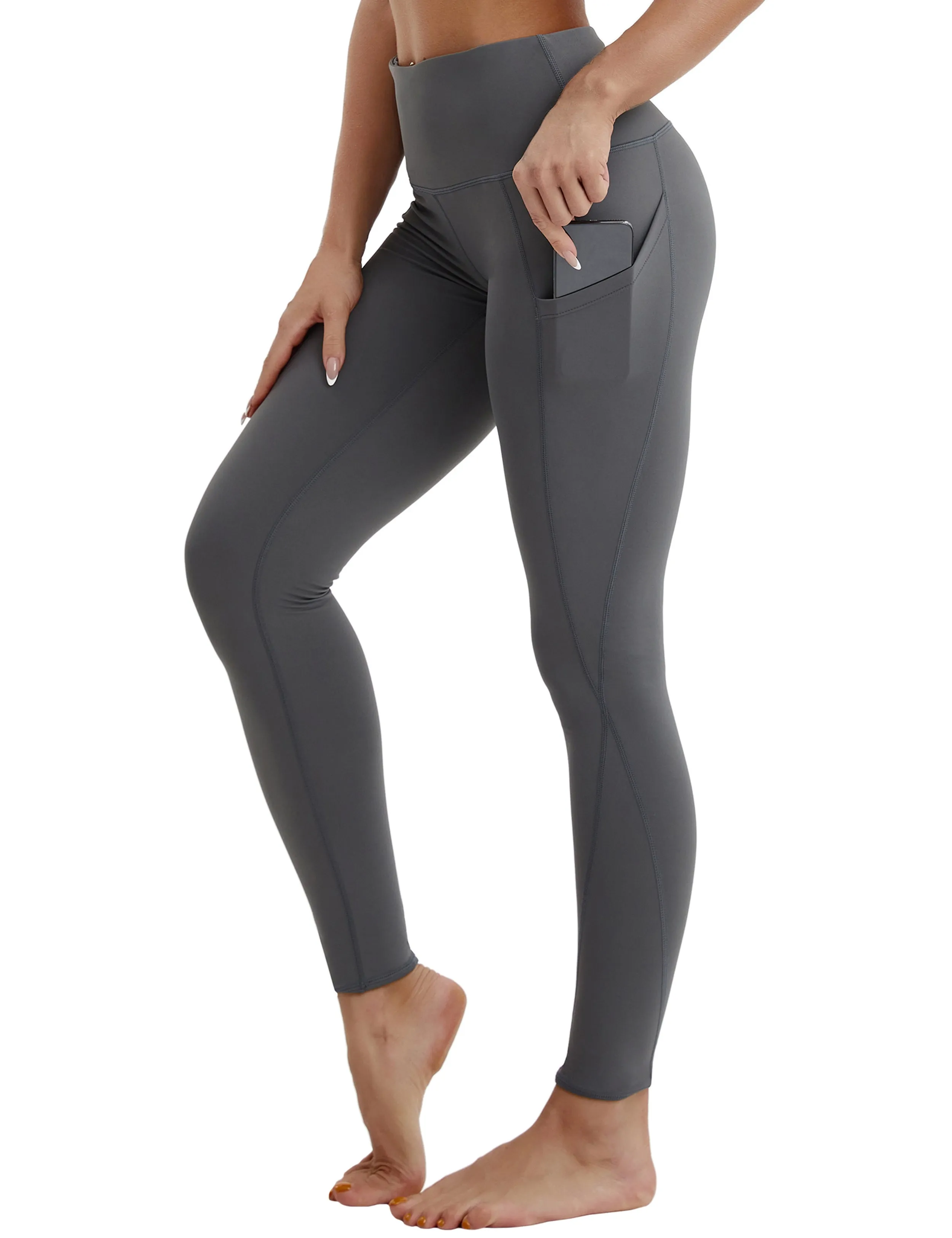 High Waist Side Pockets Yoga Pants shadowcharcoal_yoga