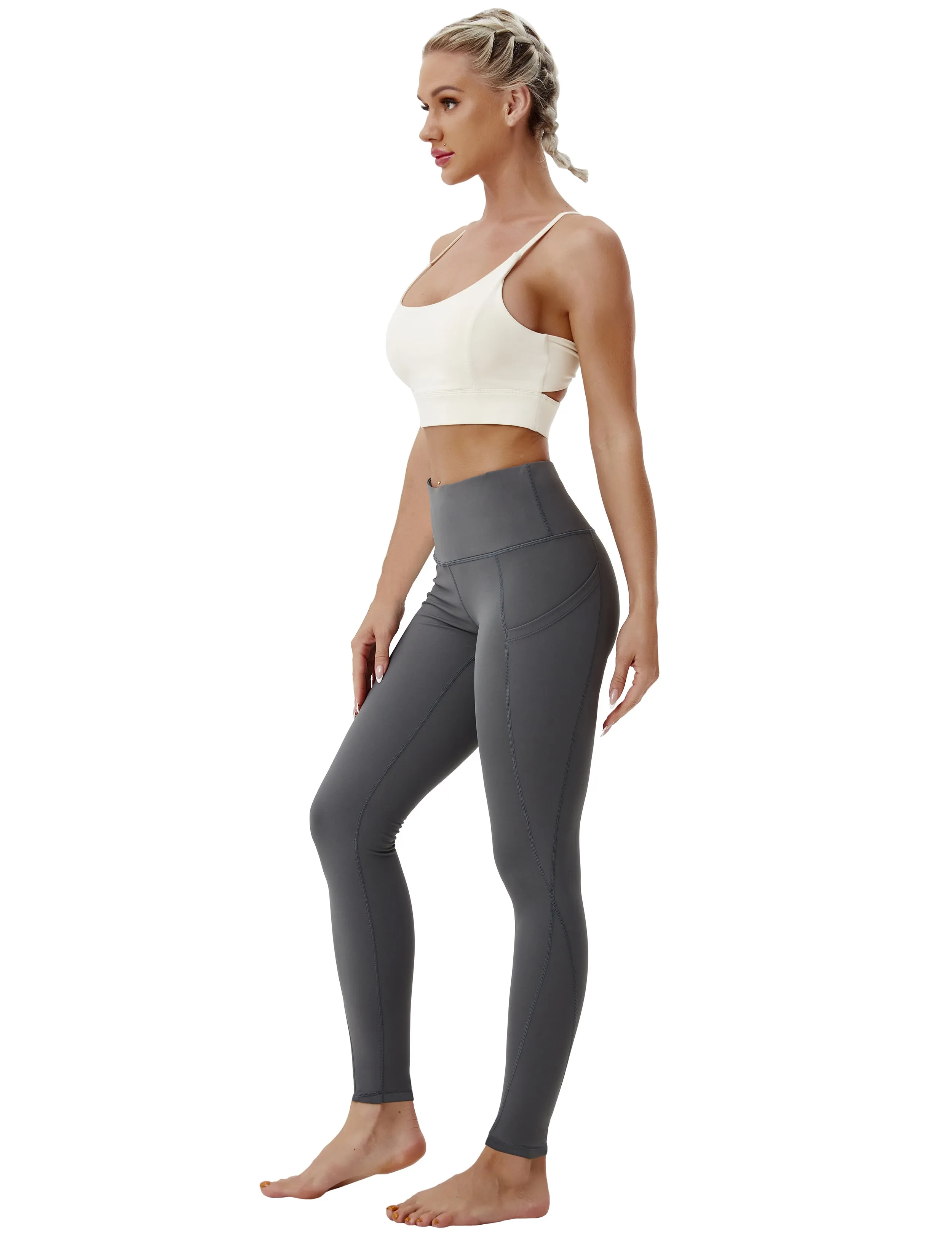 High Waist Side Pockets Yoga Pants shadowcharcoal_yoga