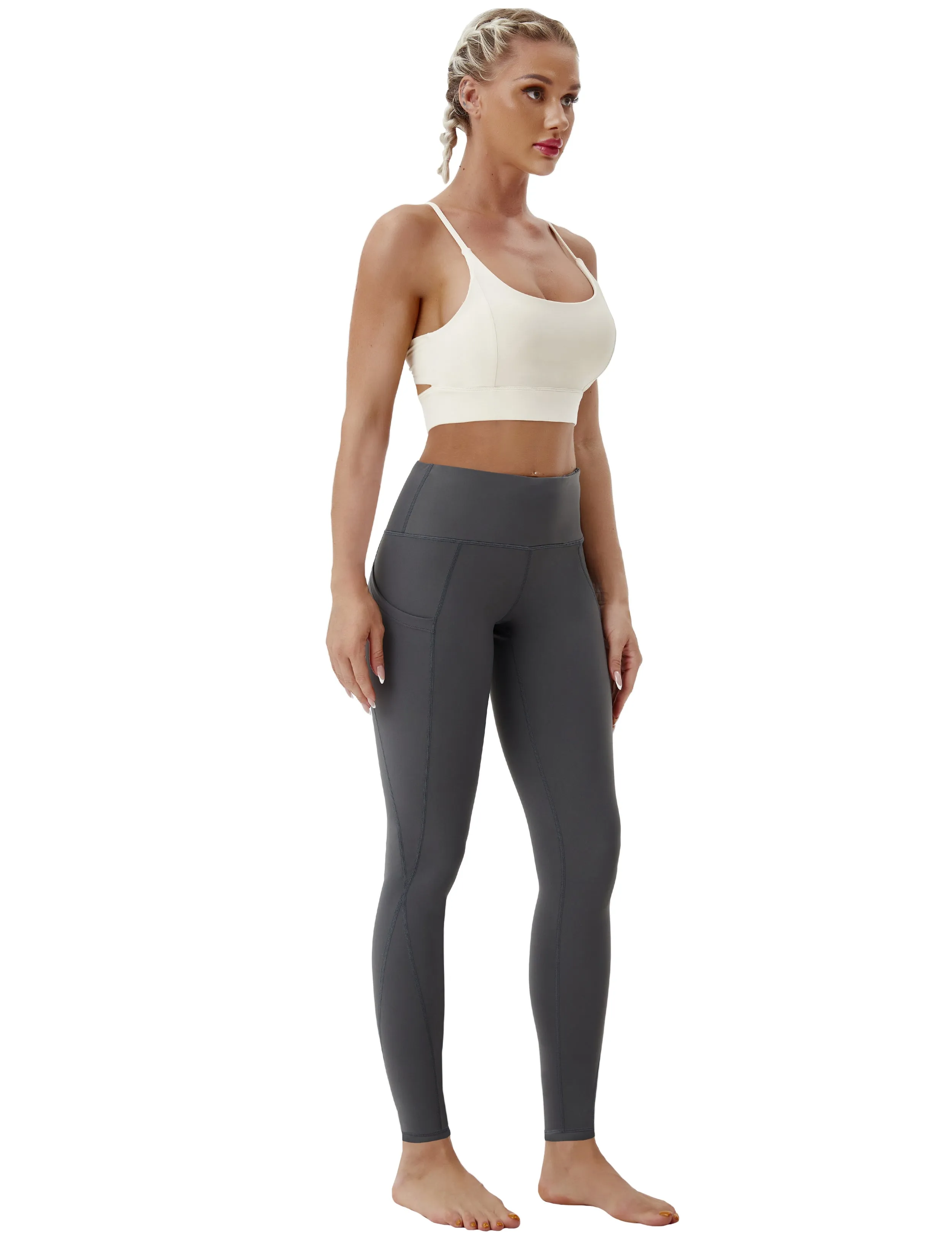 High Waist Side Pockets Yoga Pants shadowcharcoal_yoga