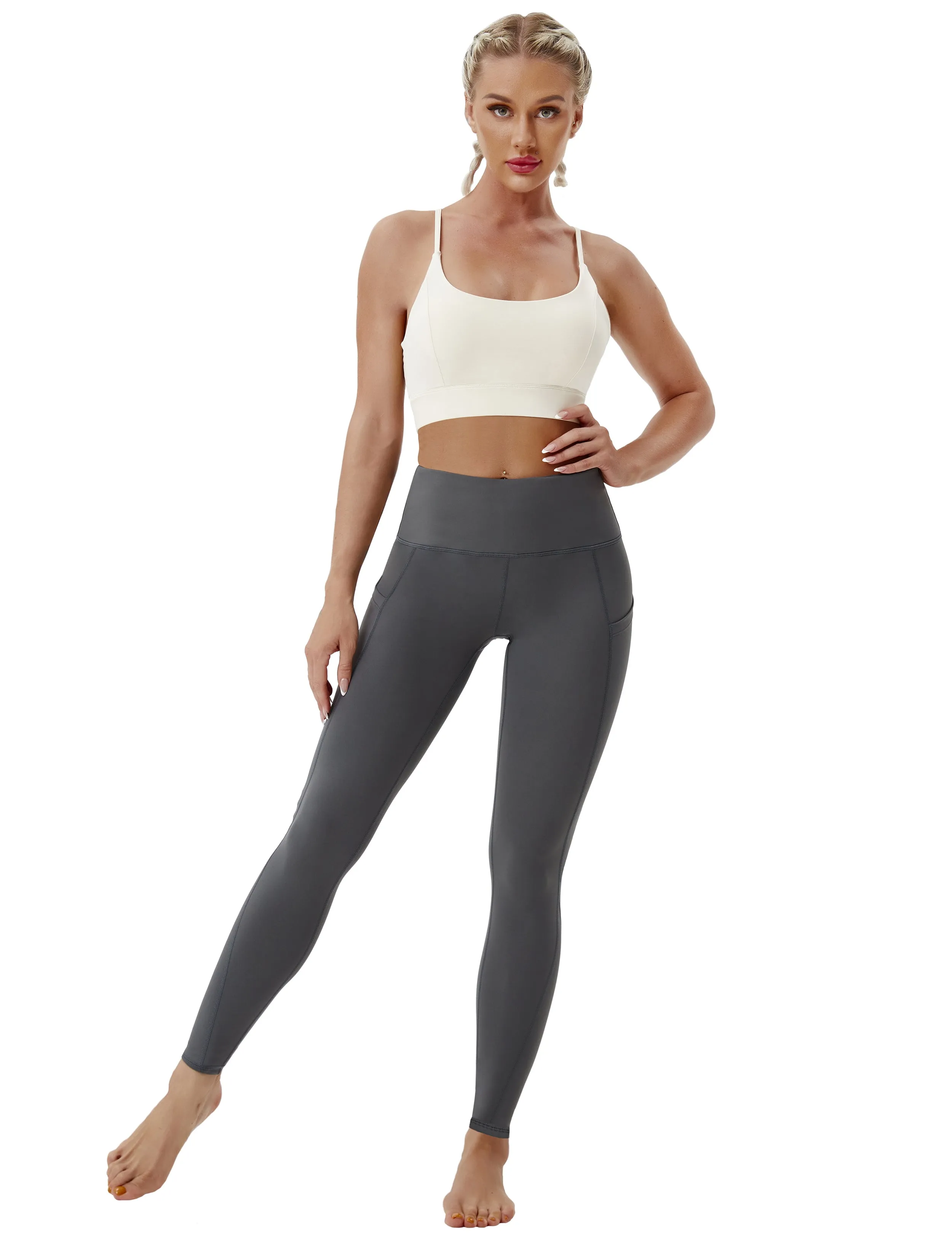 High Waist Side Pockets Yoga Pants shadowcharcoal_yoga