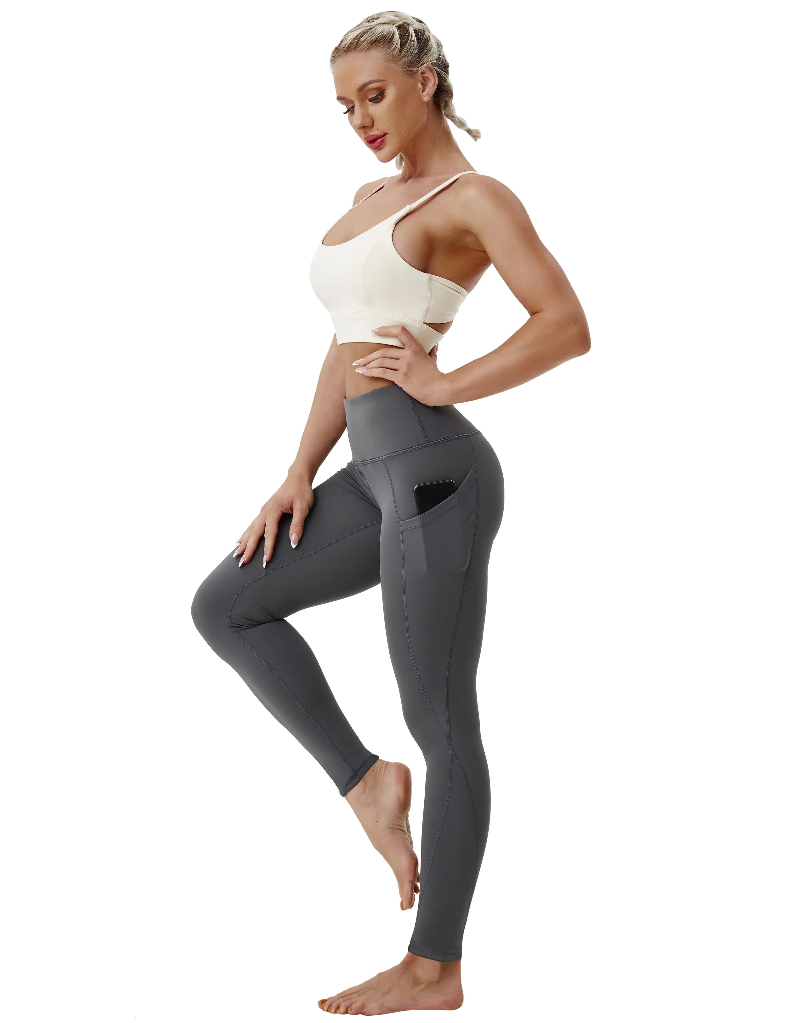 High Waist Side Pockets Yoga Pants shadowcharcoal_yoga