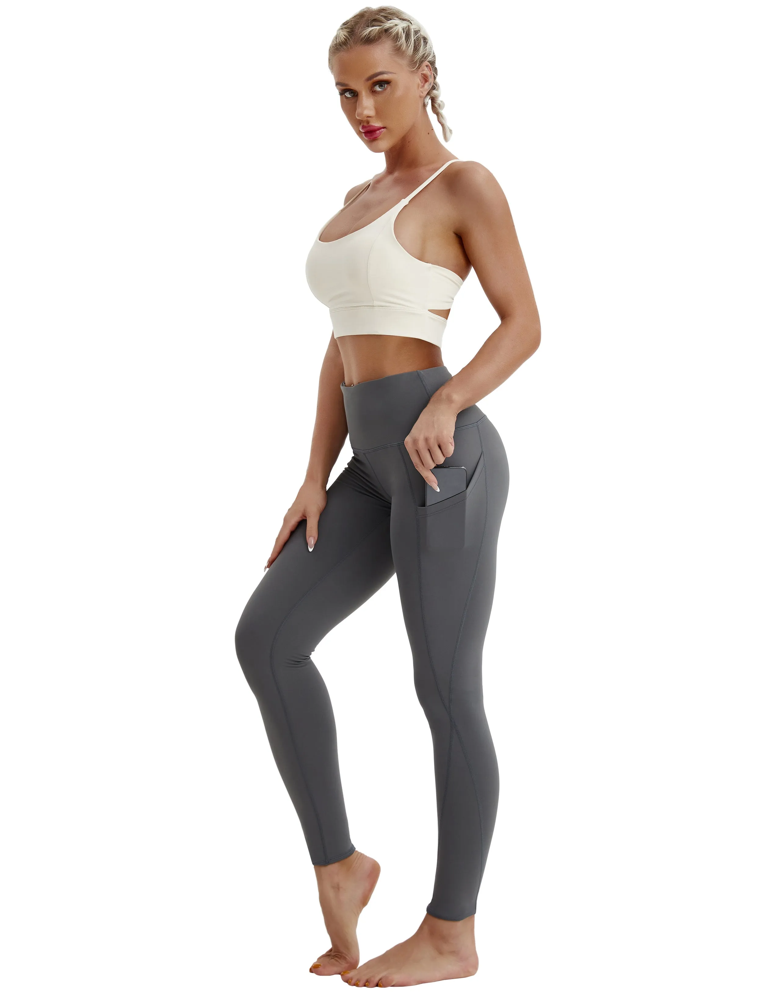 High Waist Side Pockets Yoga Pants shadowcharcoal_yoga