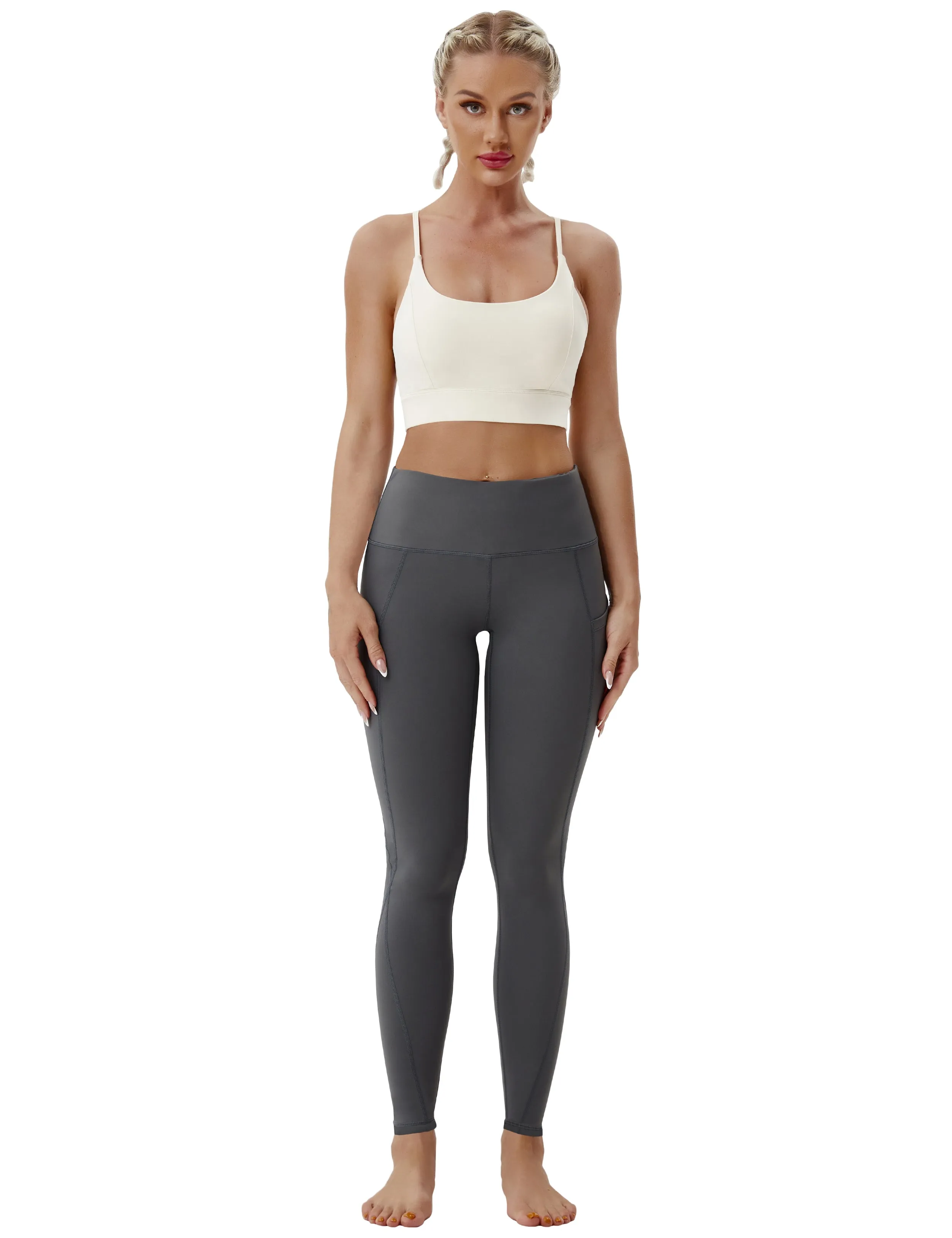 High Waist Side Pockets Yoga Pants shadowcharcoal_yoga