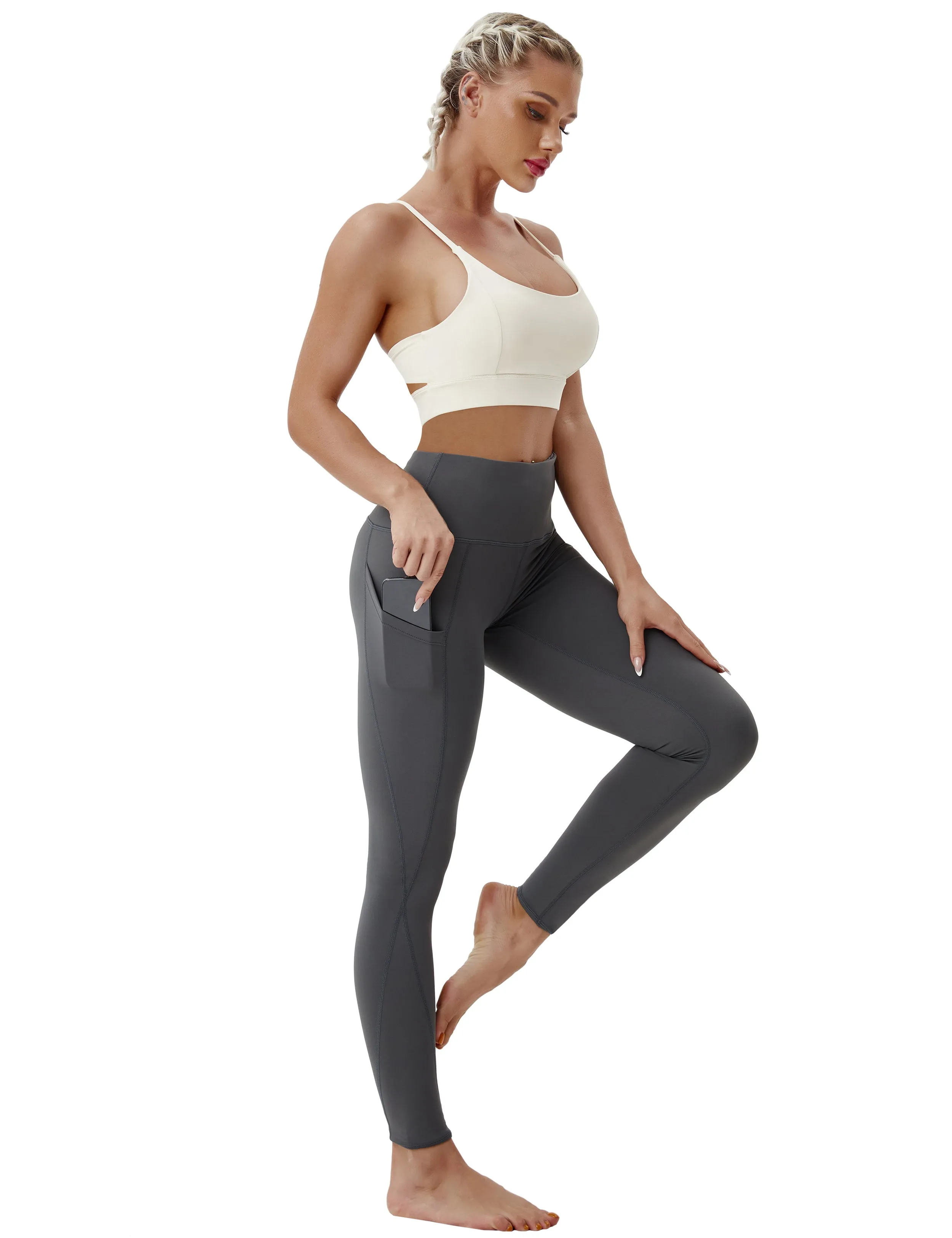 High Waist Side Pockets Yoga Pants shadowcharcoal_yoga