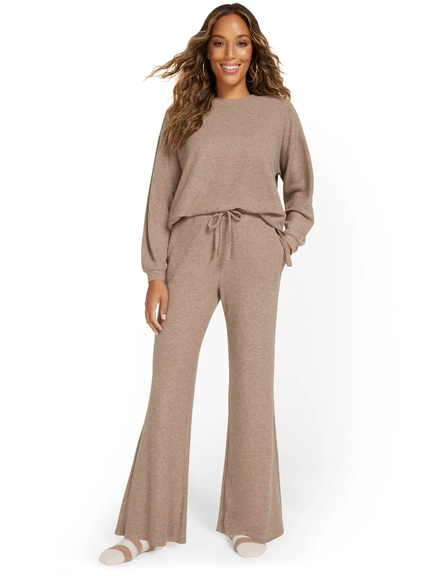 High-Waist Waffle Flare Pant