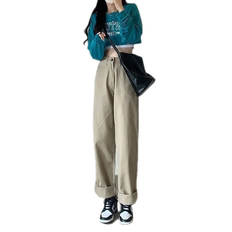 High Waist Wide Leg Jeans Ins Retro Loose Straight Mopping Pants