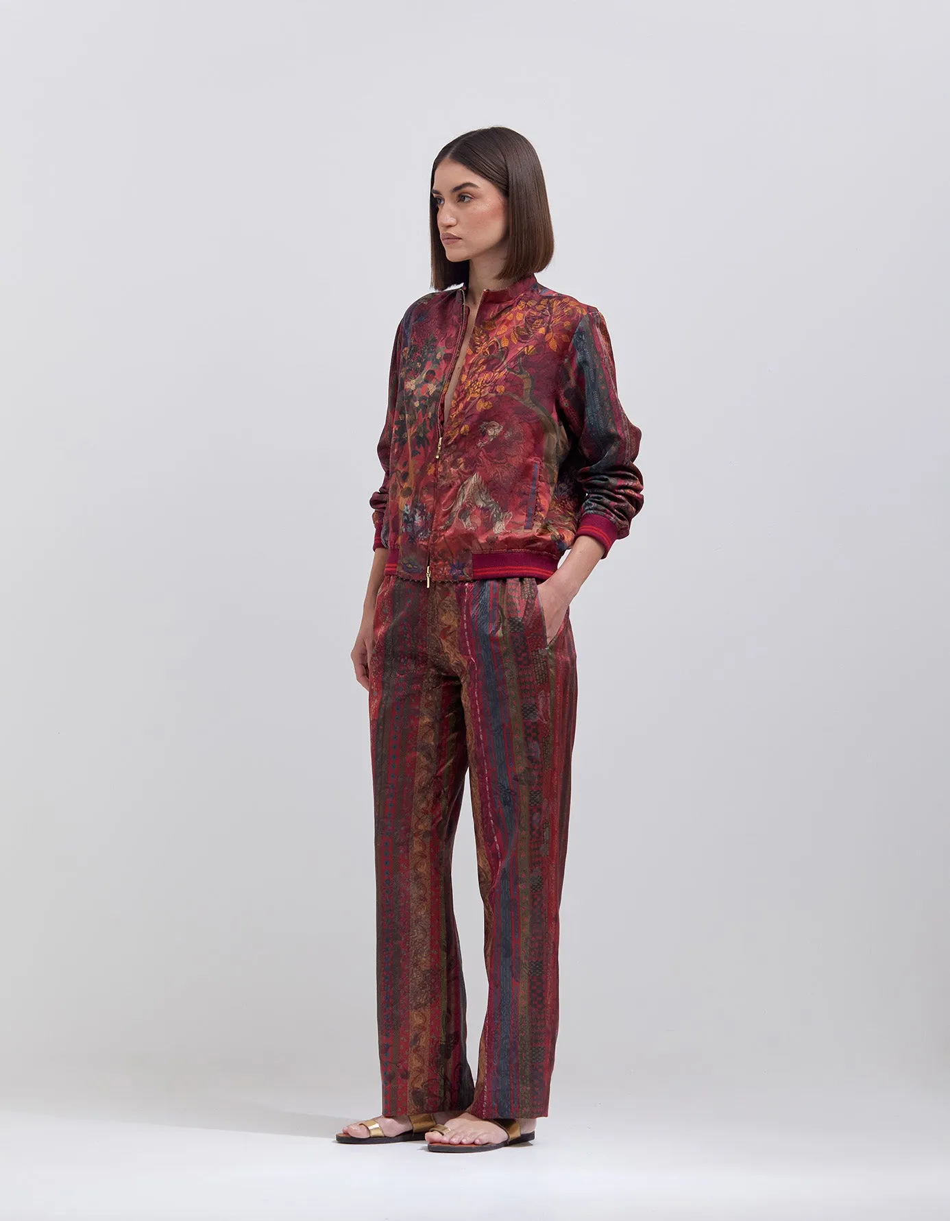 Janbaaz Bomber Jacket Silk Damask Crimson