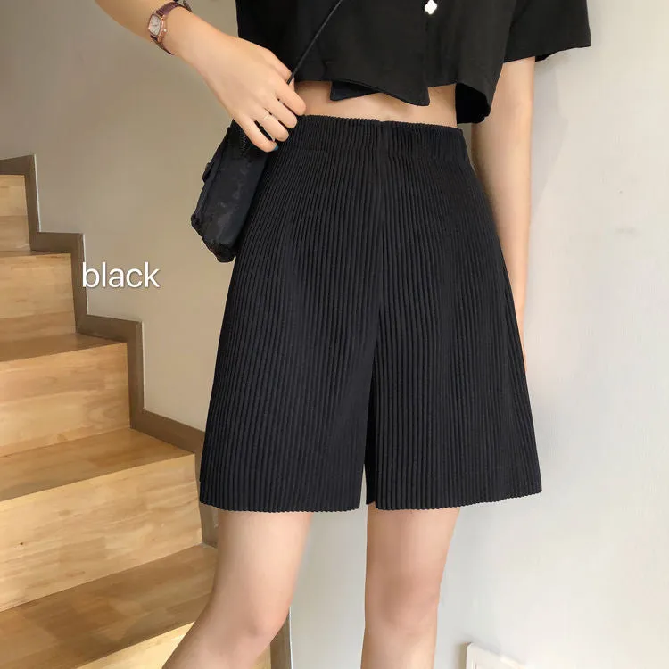 Korean Summer Shorts Women Chiffon Wide Leg Bermuda High Waist Loose Casual Pants Thin Culottes Bermuda Shorts