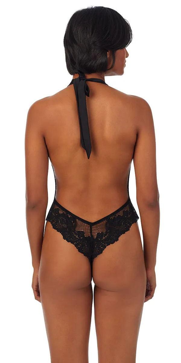 Lace Allure Halter Bodysuit - Black