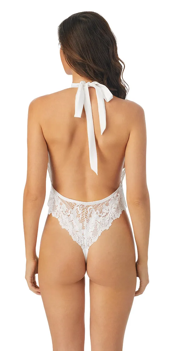 Lace Allure Halter Bodysuit - Crystal White