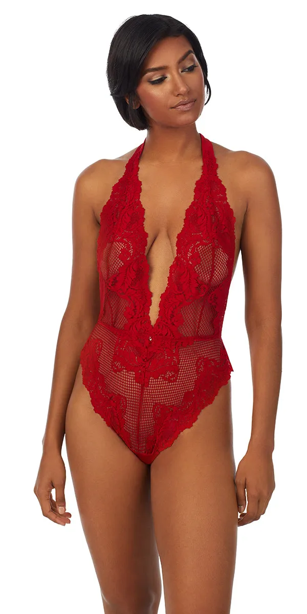 Lace Allure Halter Bodysuit - Lipstick