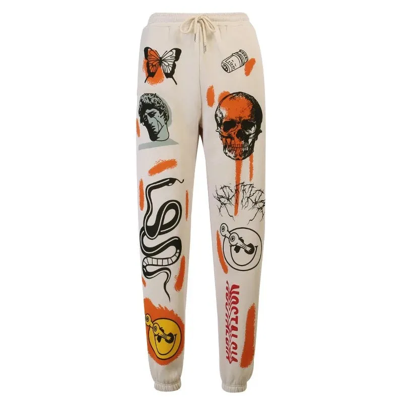 Ladies Punk detail graffiti paint joggers pants