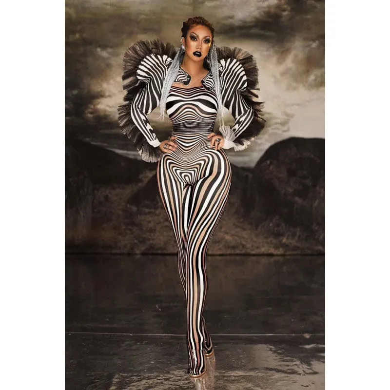 Ladies Striped Zebra Head Performance Costume for Nightclub Fun