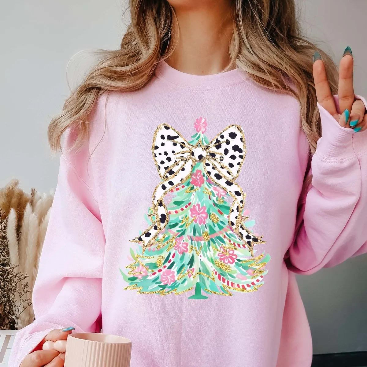 Leopard Bow Christmas Tree Wholesale Graphic Sweatshirt - Popular