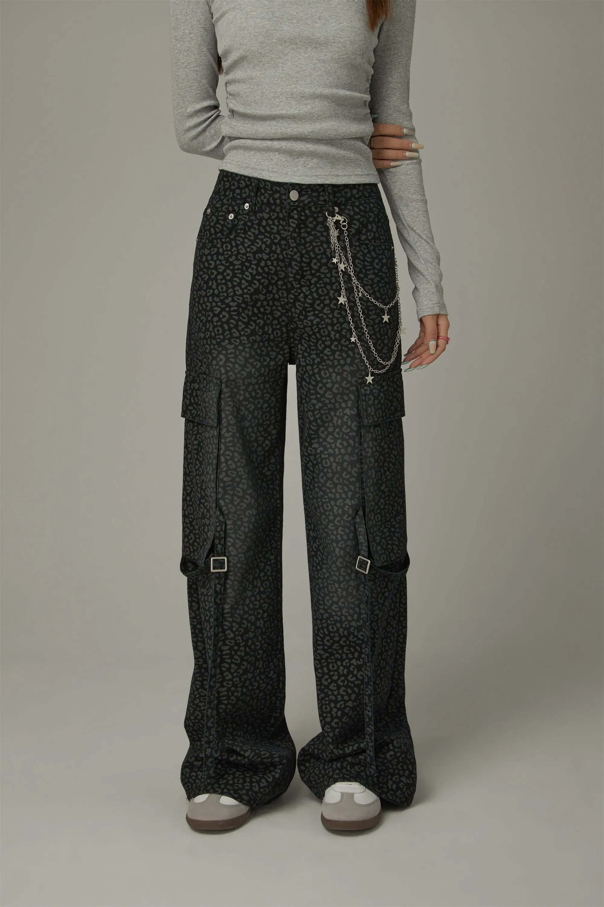 Leopard Cargo Strap Pocket Pants