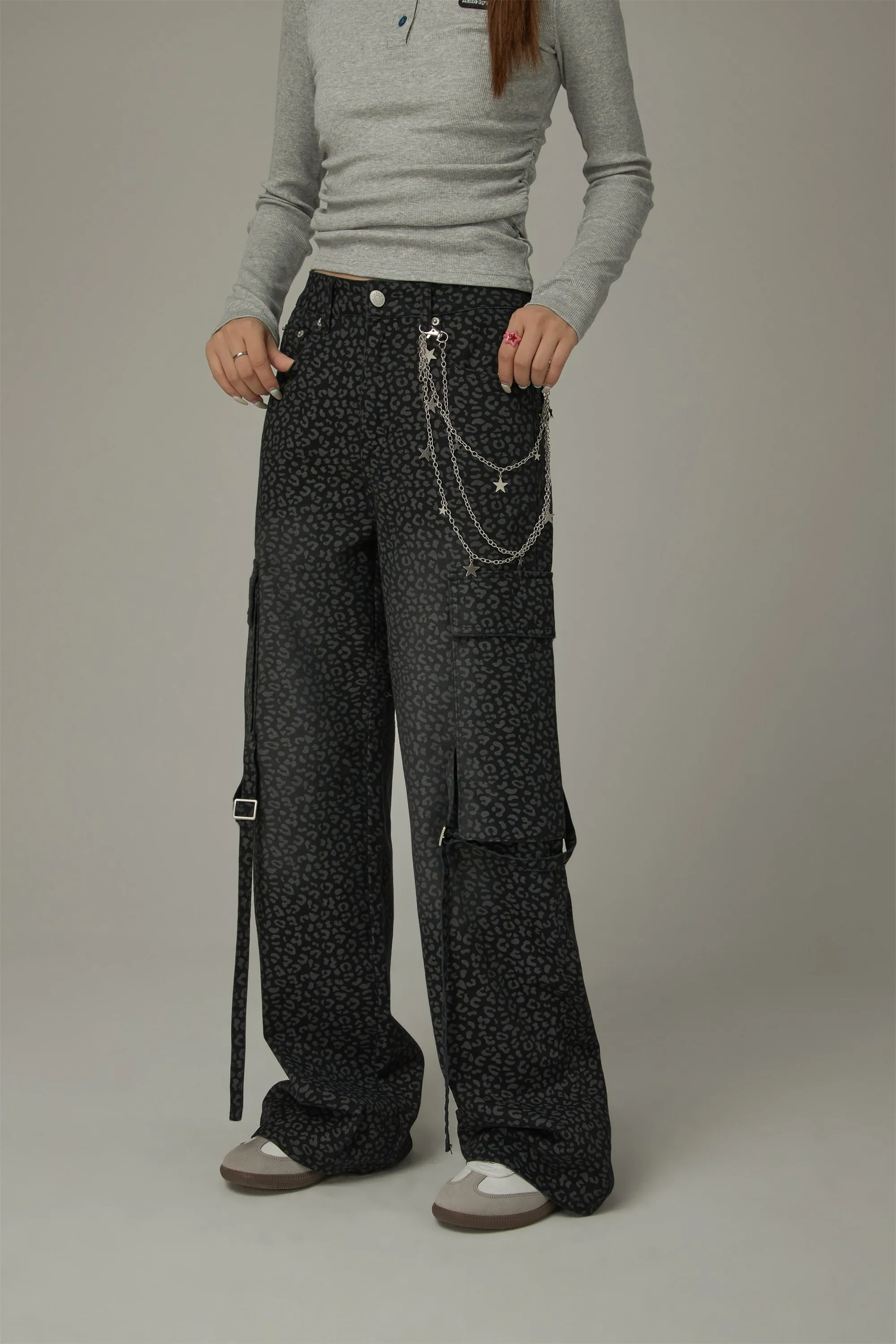 Leopard Cargo Strap Pocket Pants