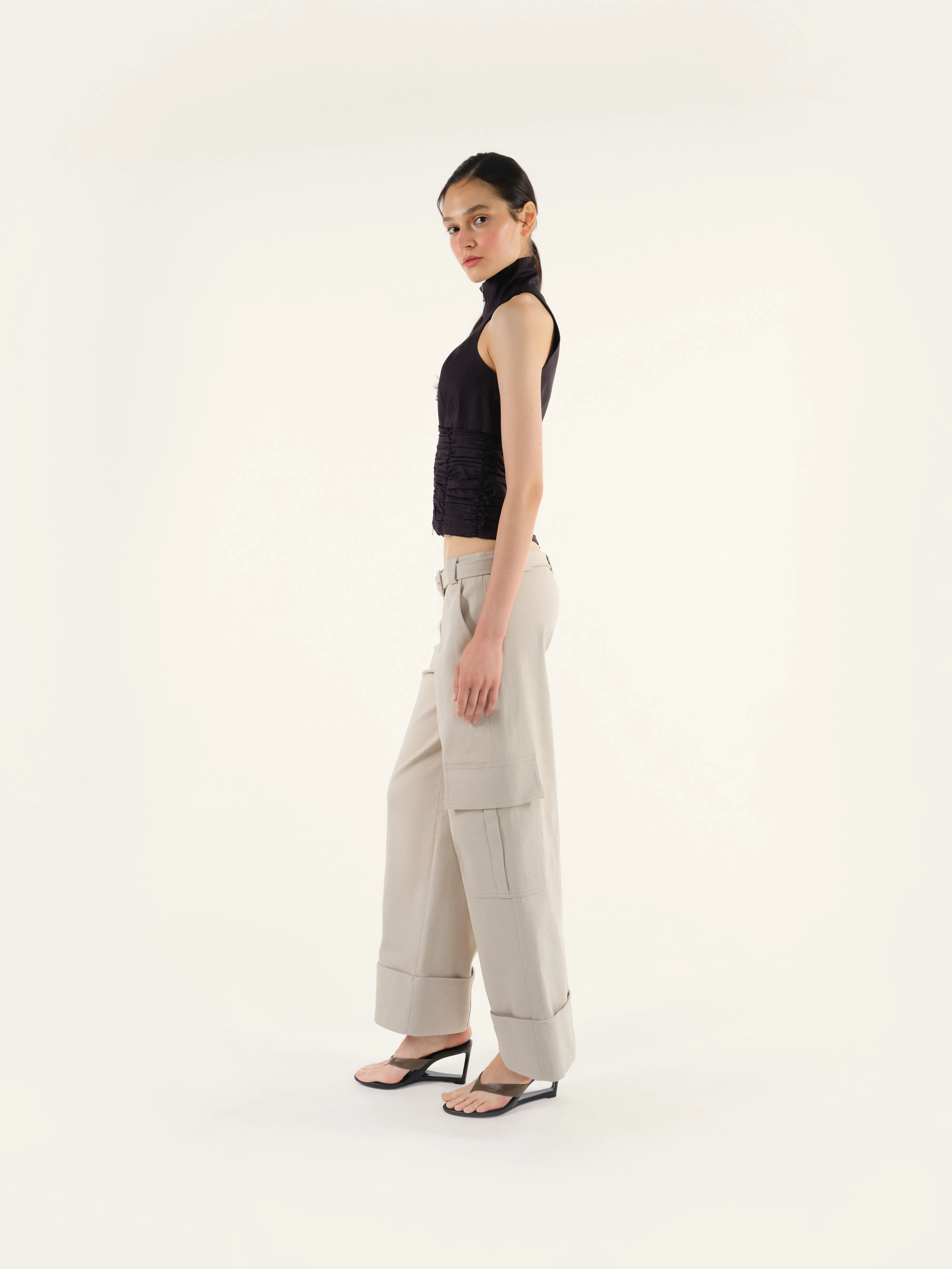 LETO - Wide-leg cargo pants with detachable belt