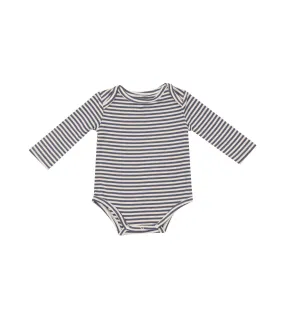 Long Sleeve Bodysuit - Footballs   Navy & Oat Stripe