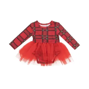 L/S Tutu Bodysuit - Vintage Holiday Plaid