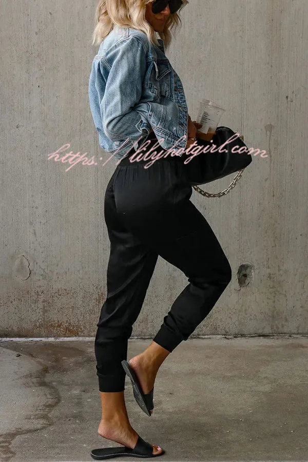 Luxe Look Satin High Waist Pocketed Joggers