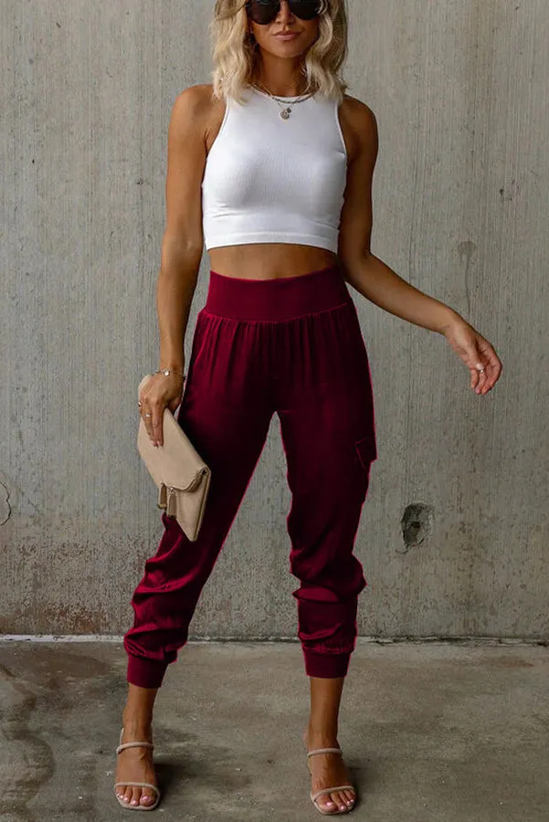 Luxe Look Satin High Waist Pocketed Joggers