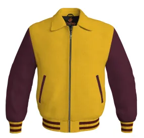 Luxury Bomber Classic Jacket Yellow/Gold Body and Maroon Leather Sleeves