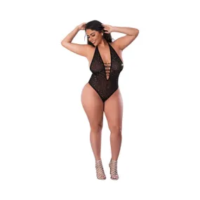 Magic Silk Glitz & Glam Bodysuit with Snap Crotch Black Queen Size