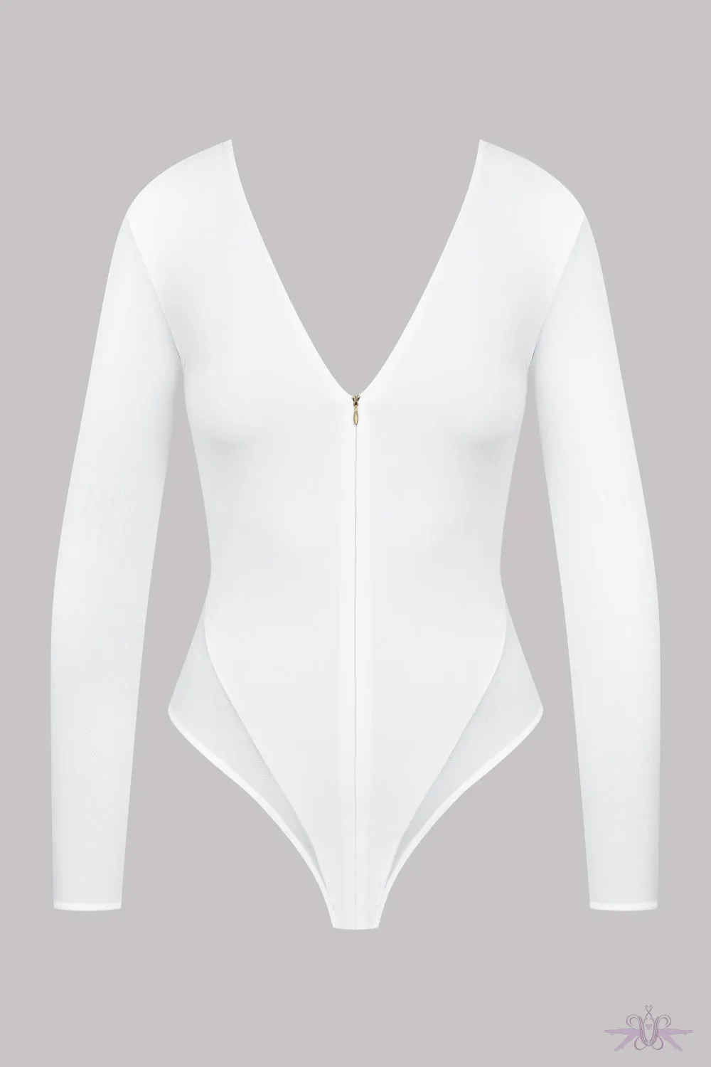 Maison Close Pure Tentation Long Sleeved White Thong Body