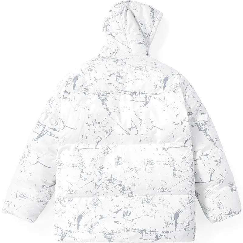 Marble Print Flared Sleeve Down Jacket