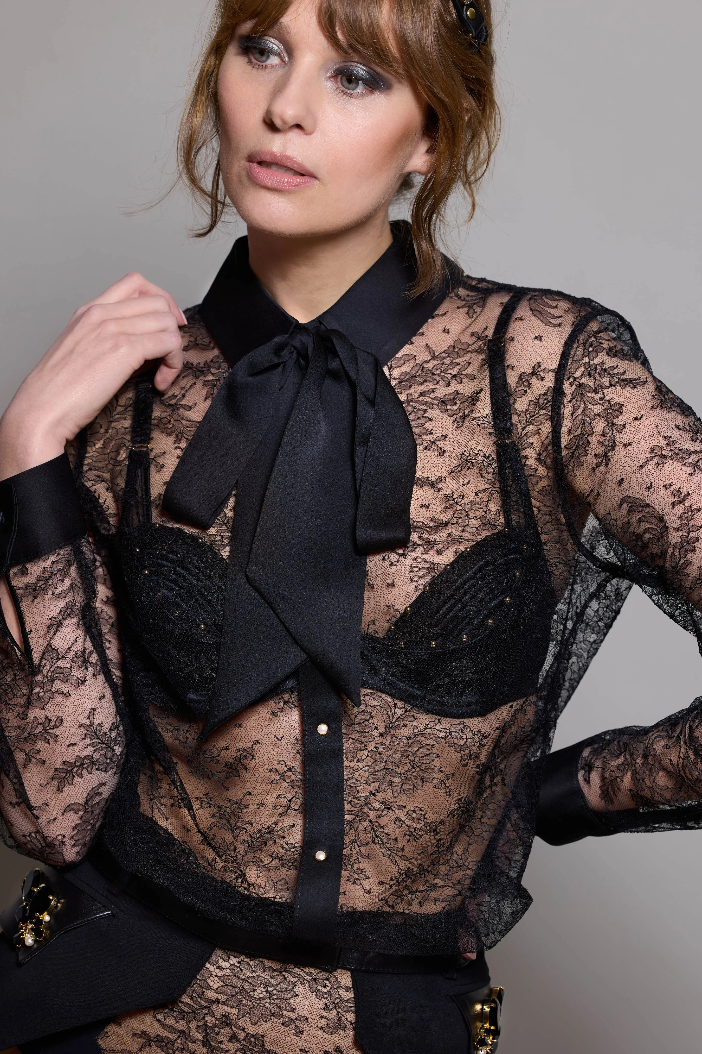 Melania Black Lace Bodysuit Blouse