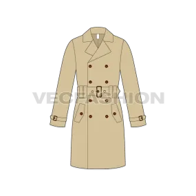 Mens Classic Trench Coat Vector Template