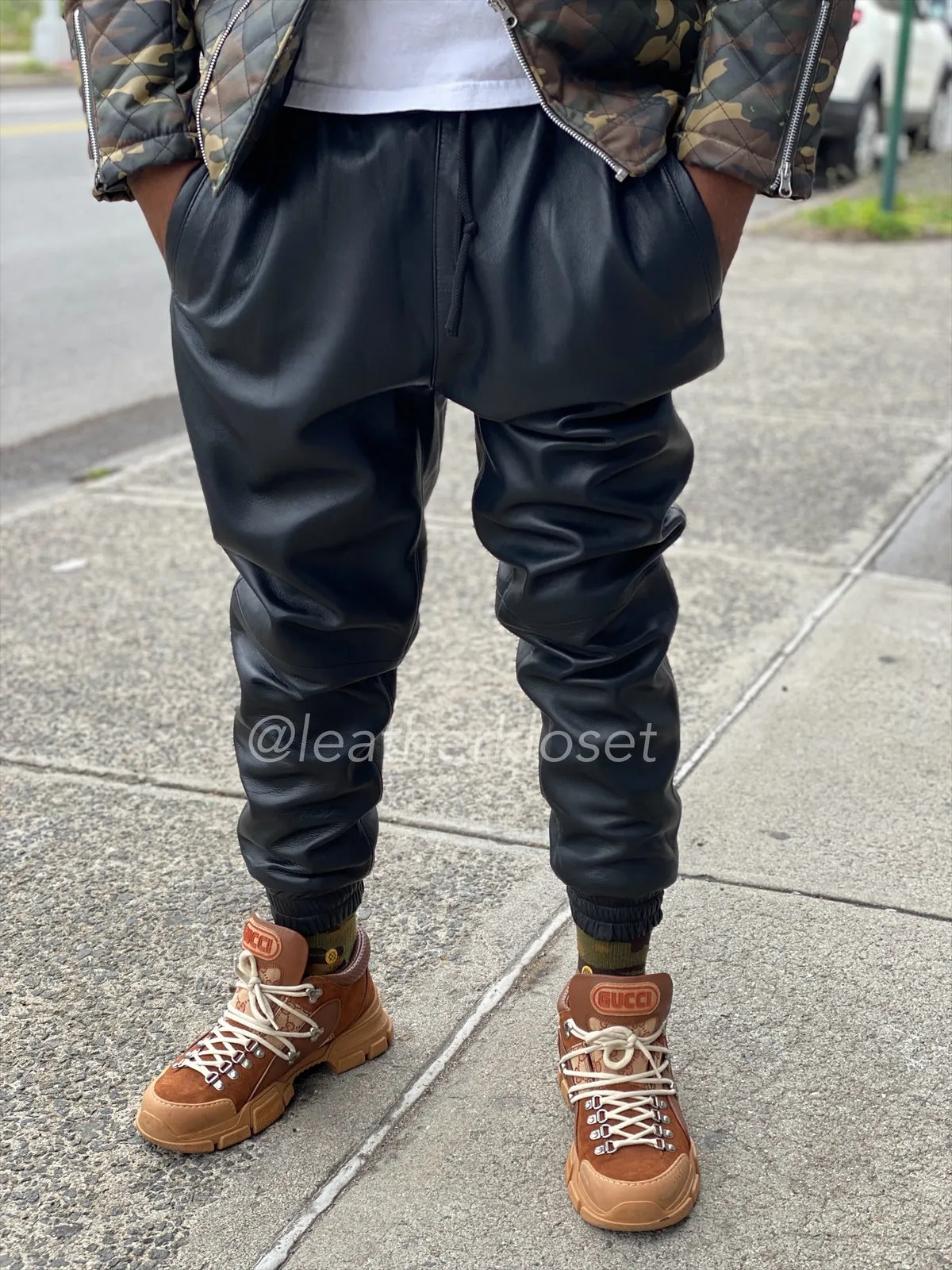 Men's Leather Sweatpants [Black]