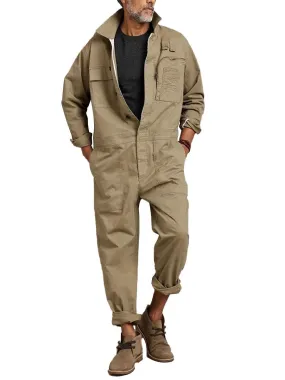 Men's Solid Color Multi-Pocket Casual Jumpsuit