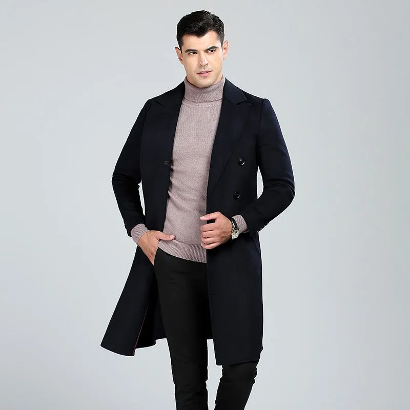 Men's Wool Blends Long Style Woolen Coat Casual Wool Trench Coat Dress Jacket Overcoat | 1001