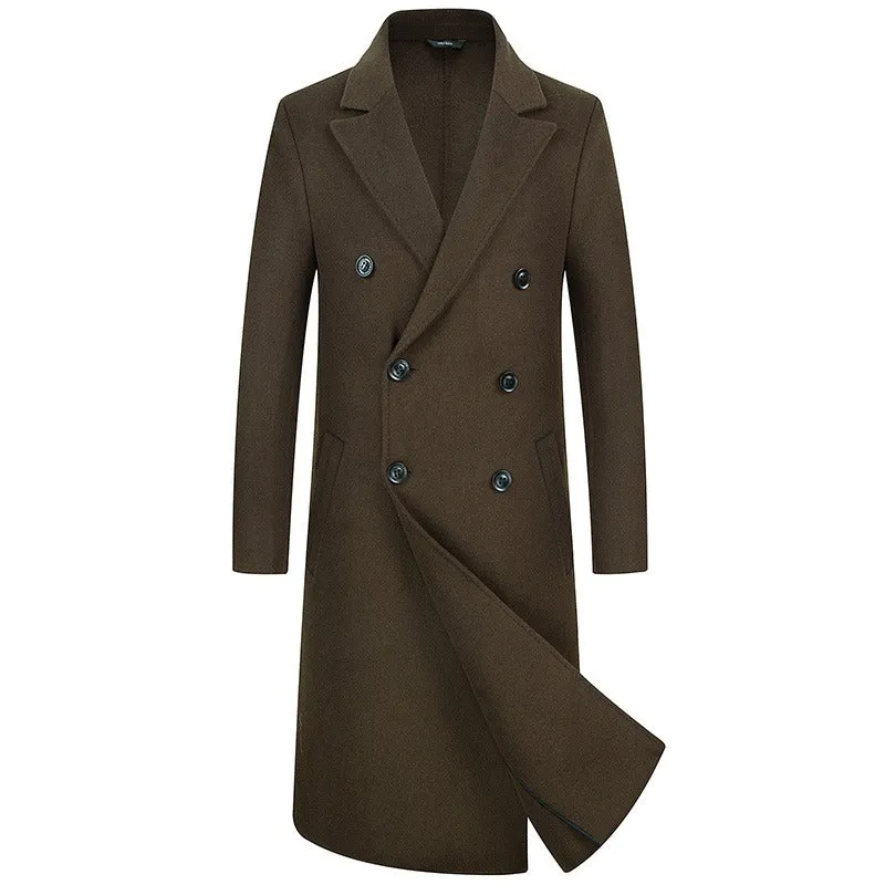 Men's Wool Blends Long Style Woolen Coat Casual Wool Trench Coat Dress Jacket Overcoat | 1001