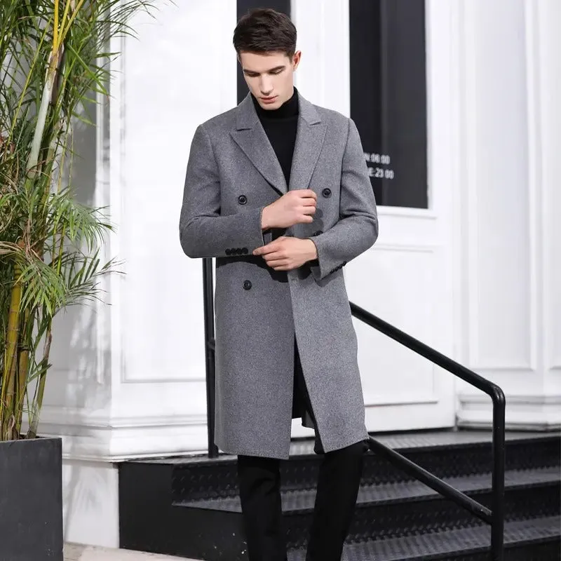 Men's Wool Blends Long Style Woolen Coat Casual Wool Trench Coat Dress Jacket Overcoat | 1001