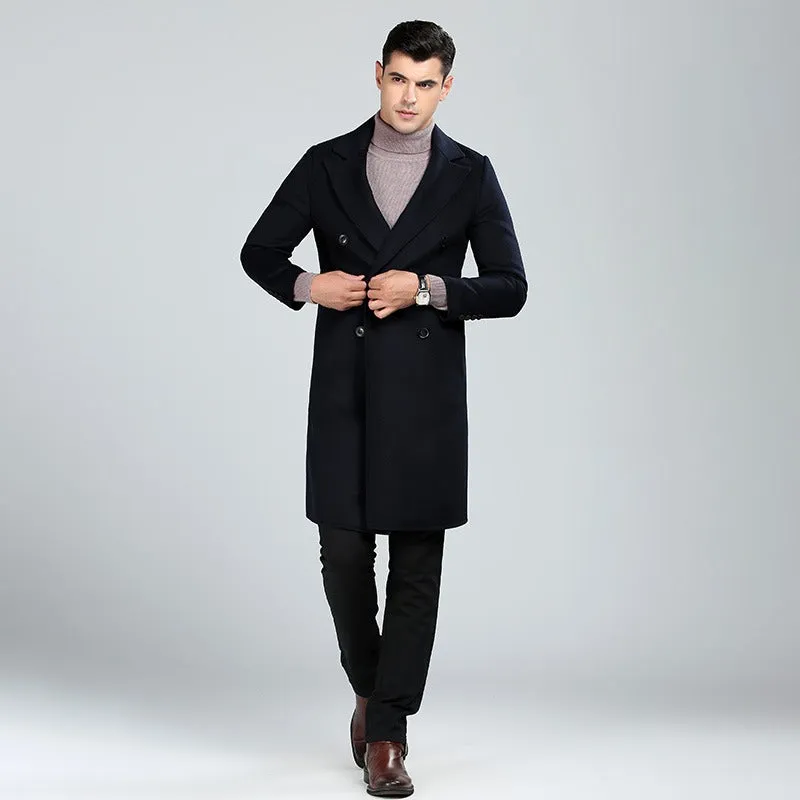 Men's Wool Blends Long Style Woolen Coat Casual Wool Trench Coat Dress Jacket Overcoat | 1001