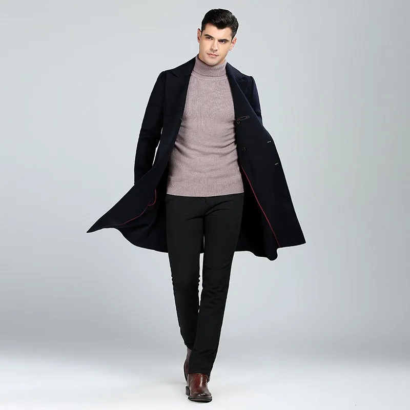 Men's Wool Blends Long Style Woolen Coat Casual Wool Trench Coat Dress Jacket Overcoat | 1001