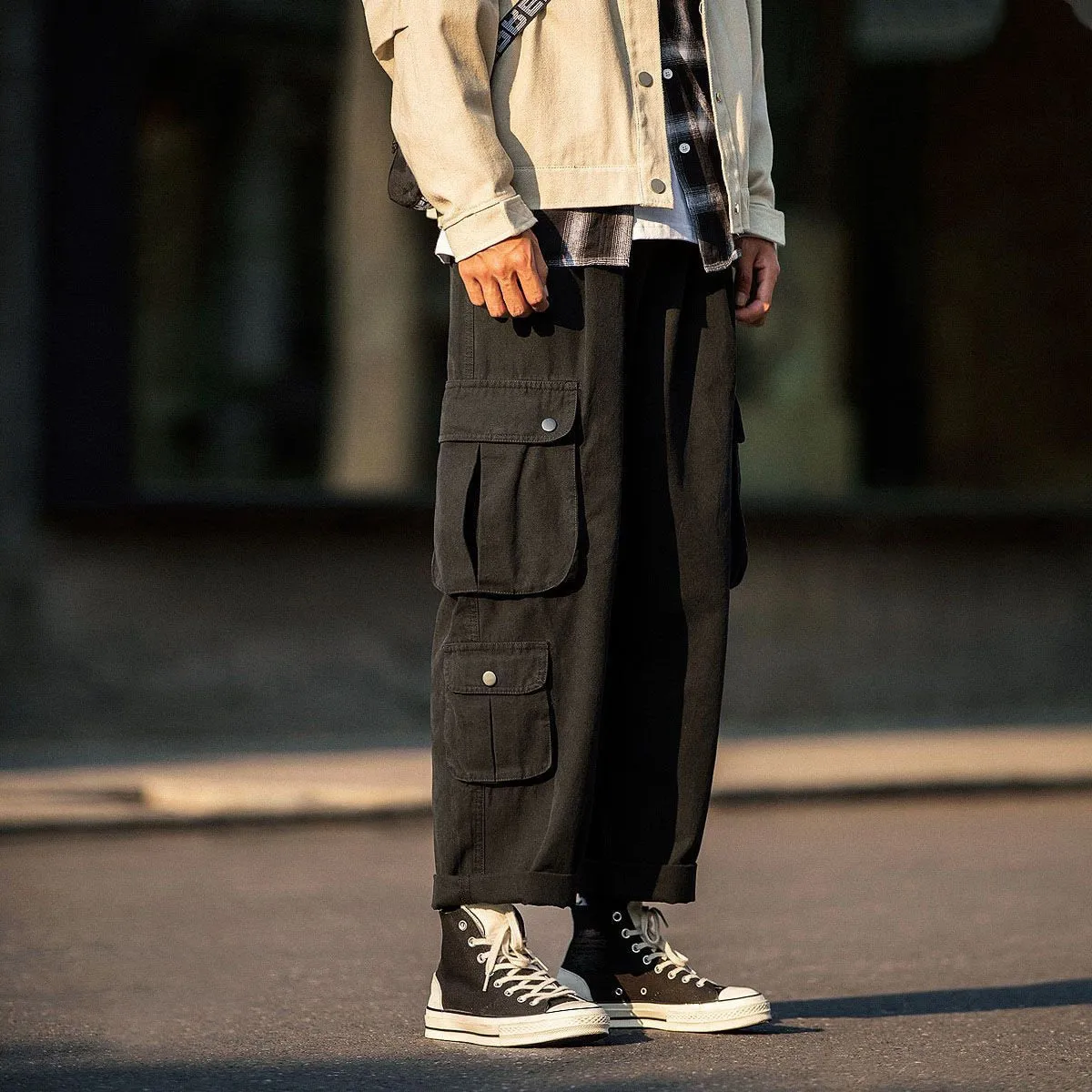 Men's Y2K Clothes Spring Casual Pants Baggy Straight Leg Wide Leg Functional Oversized Pockets Workwear Trousers Korean Style