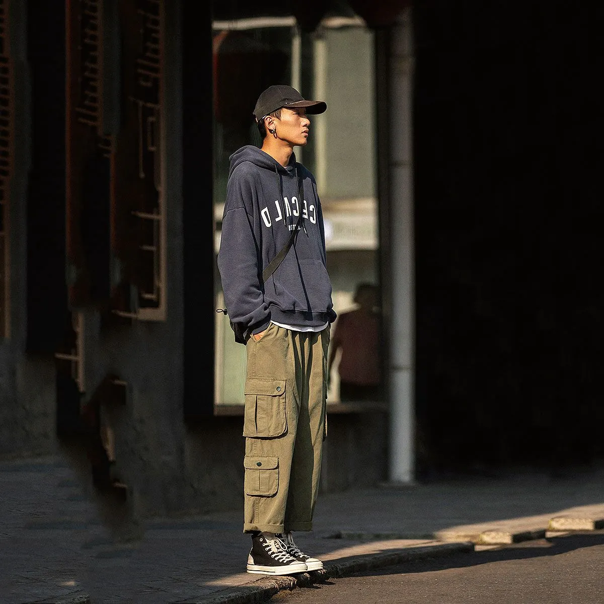 Men's Y2K Clothes Spring Casual Pants Baggy Straight Leg Wide Leg Functional Oversized Pockets Workwear Trousers Korean Style