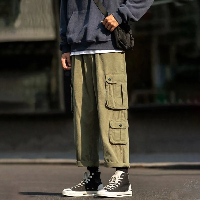 Men's Y2K Clothes Spring Casual Pants Baggy Straight Leg Wide Leg Functional Oversized Pockets Workwear Trousers Korean Style