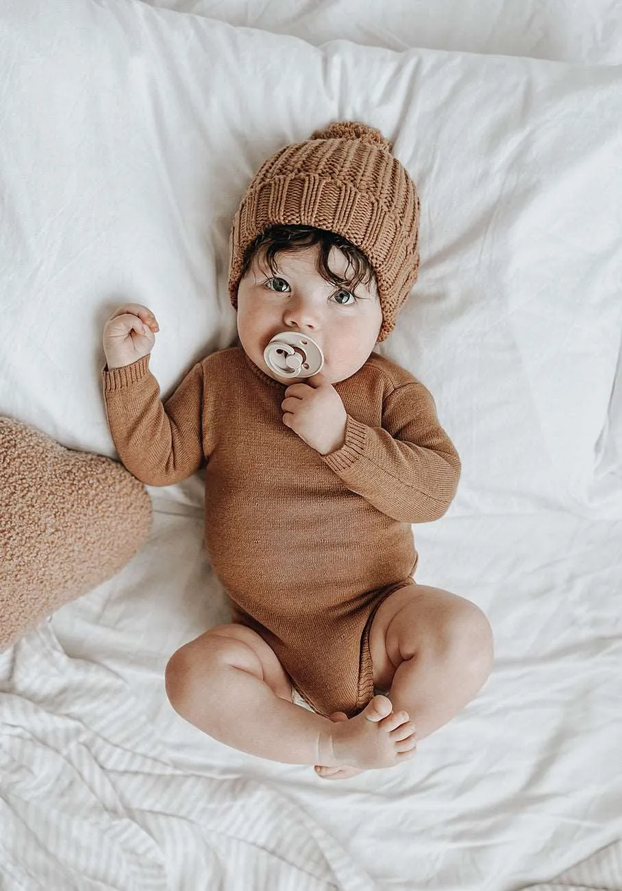 Miann & Co Baby - Long Sleeve Knit Bodysuit - Caramel