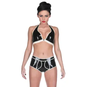 MONNIK Latex Lingerie set with white stripes sexy Tight Rubber Catsuit Clothing corset for fetish party club wear