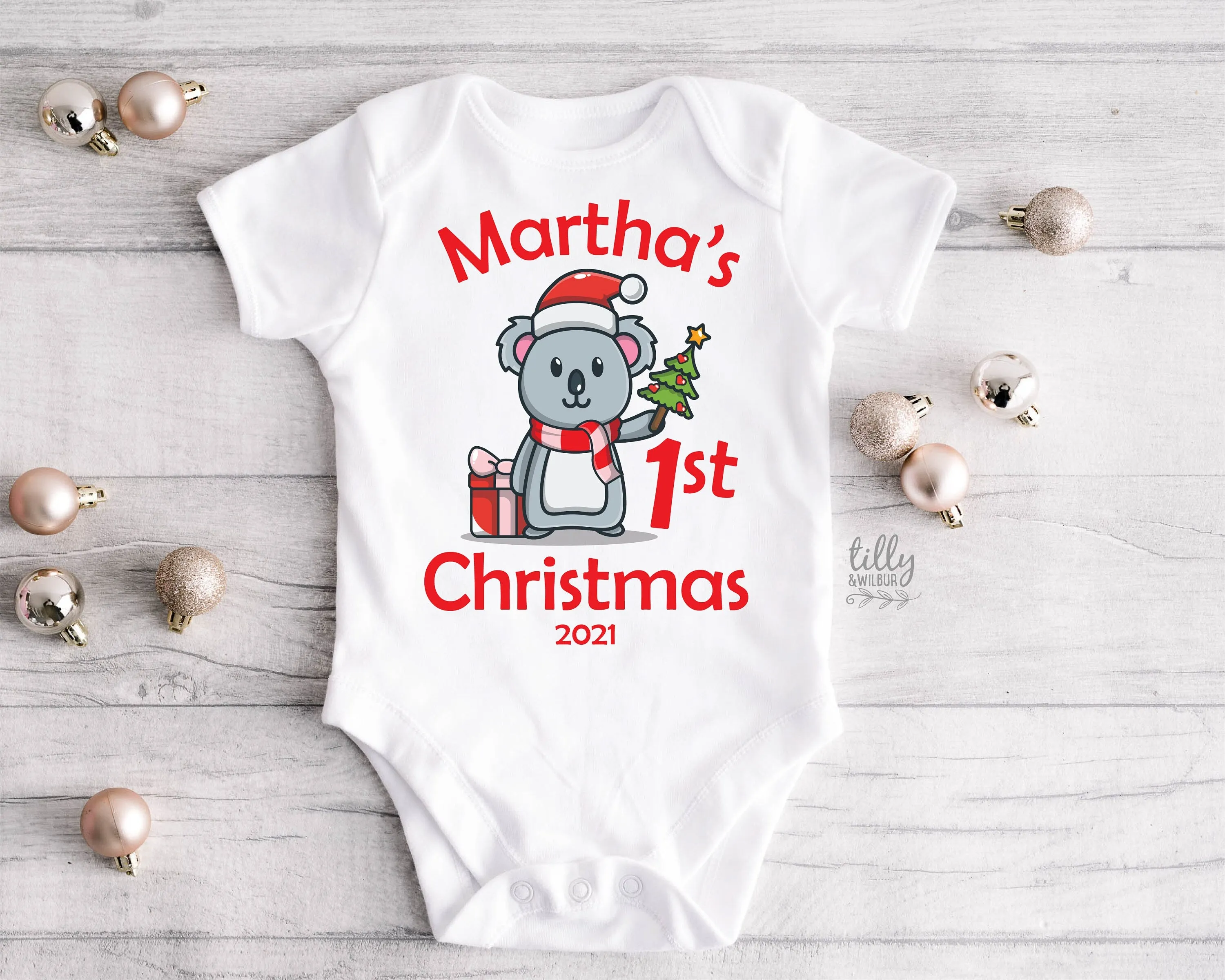 *MORE COLOURS AVAILABLE* Personalised 1st Christmas Onesie With Baby's Name