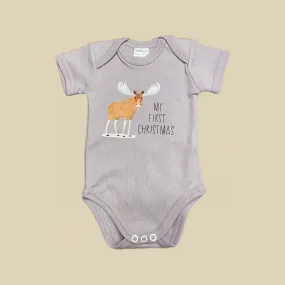 My First Christmas Moose Grey Snap Bodysuit