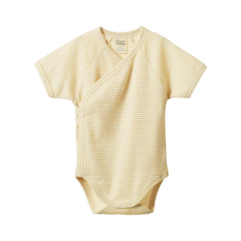 Nature Baby SS Kimono Bodysuit - Sand Pinstripe