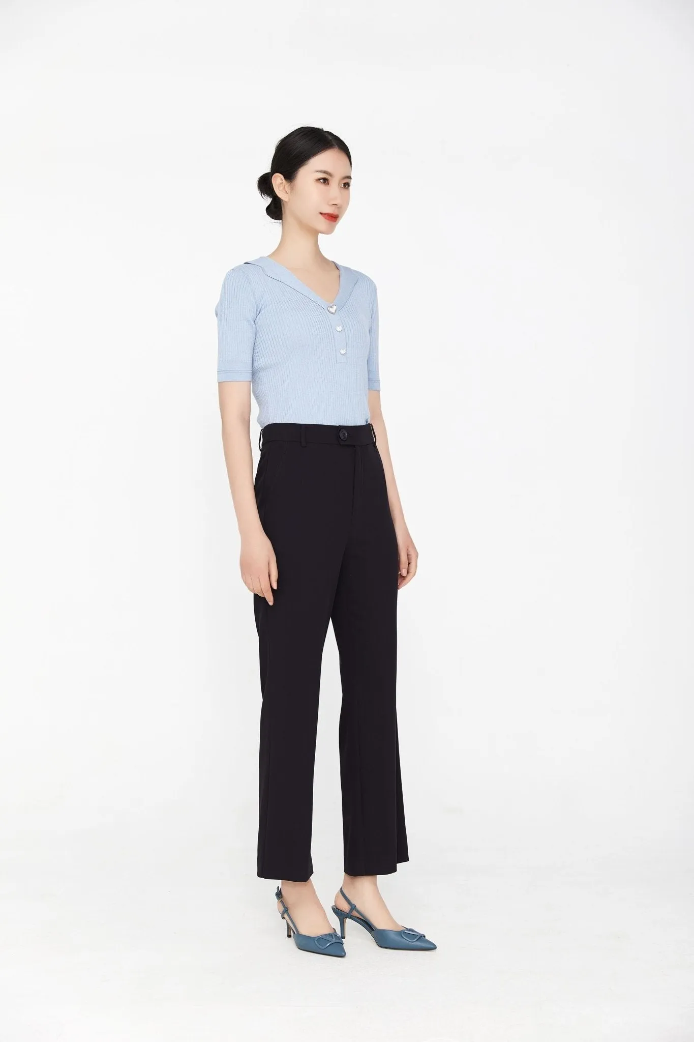 Navy Blue Wide Leg High Waist Pants