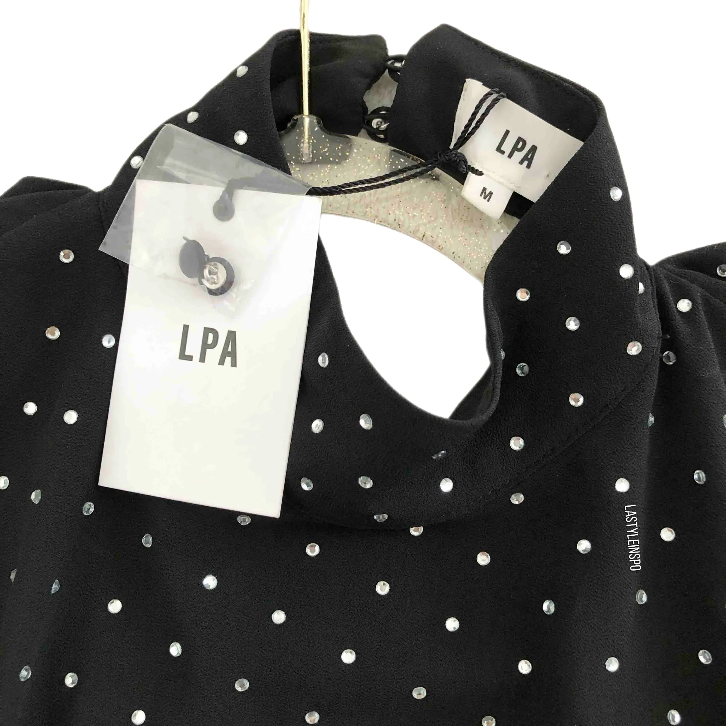 NEW LPA Bodysuit Blouse Rhinestone Black Size M